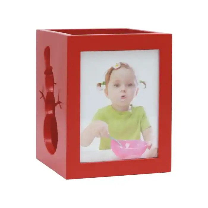 DEKNUDT Porte-bougie en rouge pour 2 photos avec motif arbre de Noël