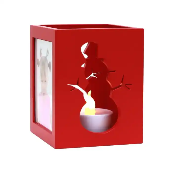 DEKNUDT Porte-bougie en rouge pour 2 photos avec motif arbre de Noël
