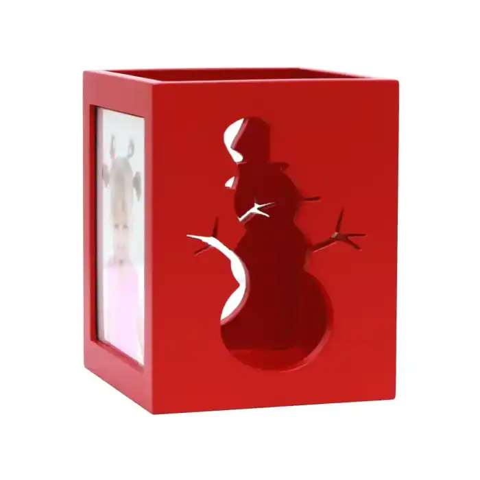 DEKNUDT Porte-bougie en rouge pour 2 photos avec motif arbre de Noël